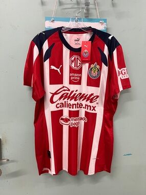 Puma Kids Red & White Striped Soccer Jersey with Club Crest